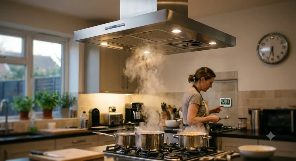 How long to leave extractor fan on in the kitchen